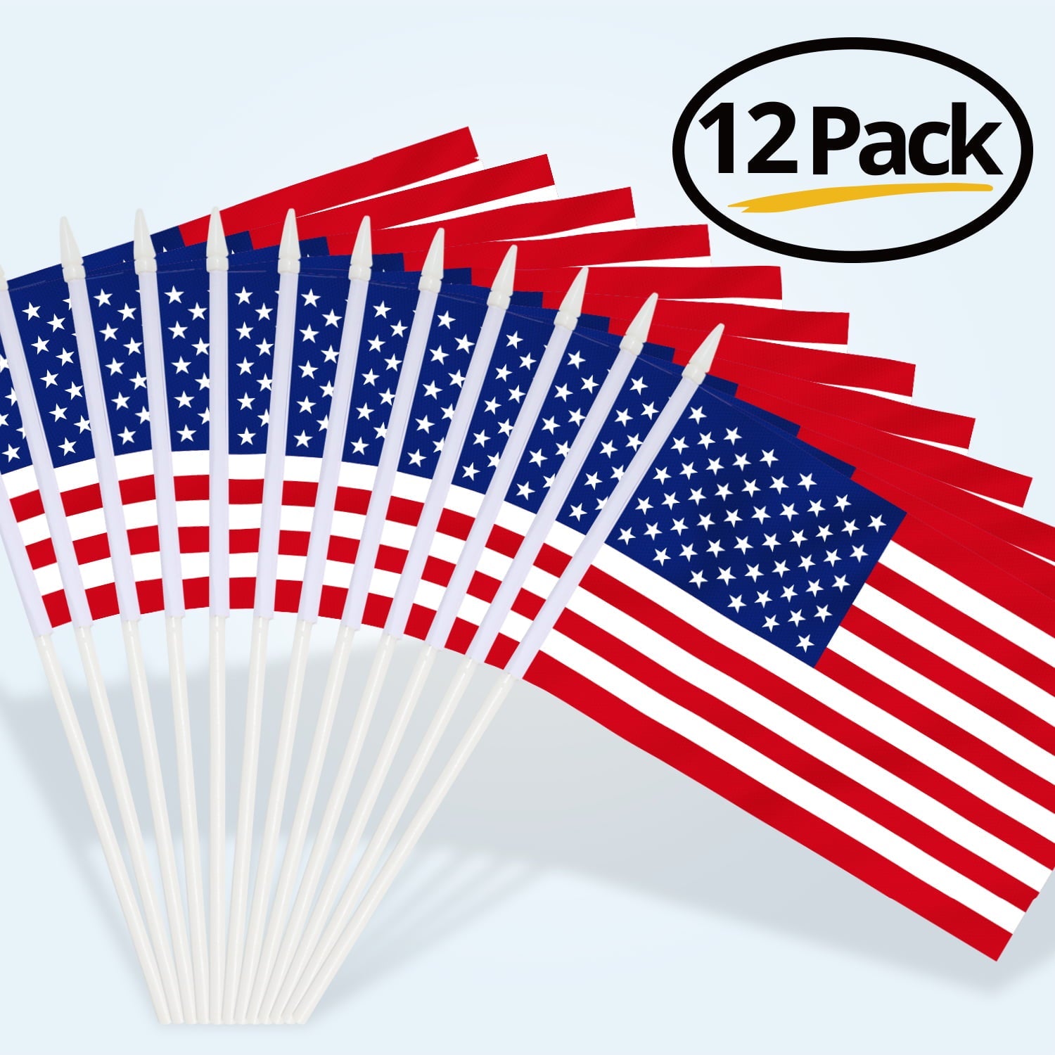 Anley USA United States Mini Flag 12 Pack - Hand Held Small Miniature American US Flags on Stick - 5x8 Inch with Solid Pole & Spear Top