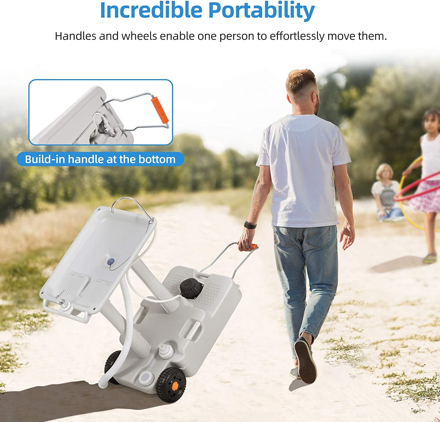 Portable Camping Sink with Rolling Wheels, Hand Washing Station with 30 L Water Capacity, Soap Dispenser, Towel Holder, Ideal for Outdoor