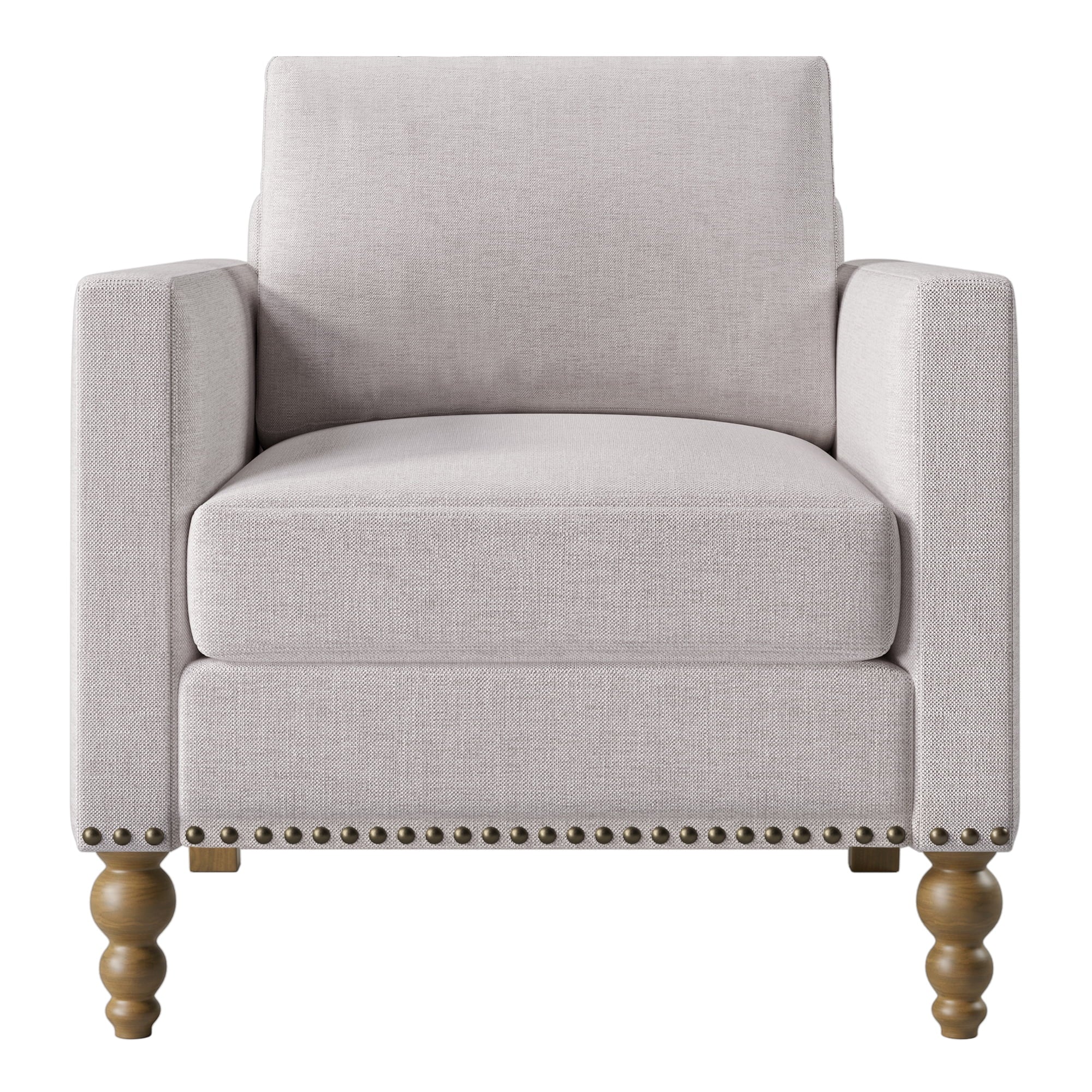 SYNGAR Accent Chair for Living Room, Bedroom Comfy Reading Armchair, Mid Century Modern Arm Chair Soft Linen Upholstered Cozy Side Single Sofa Chair Nailhead Trim Decor Relaxing Seating, Beige