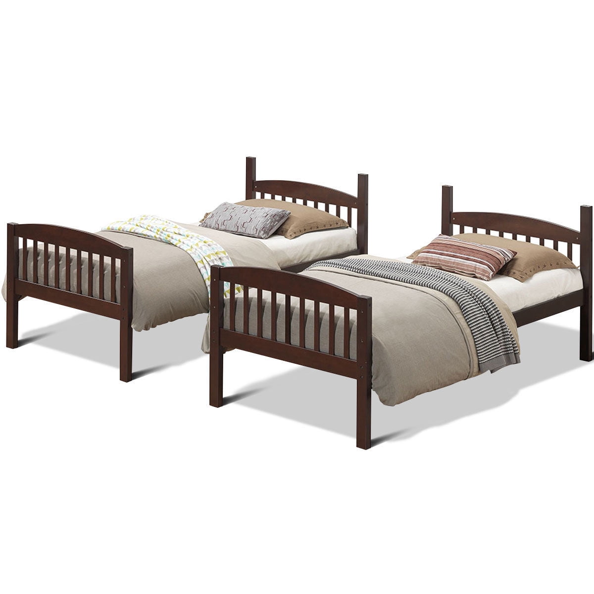 Costway Wood Solid Hardwood Twin Bunk Beds Detachable Safety Rail