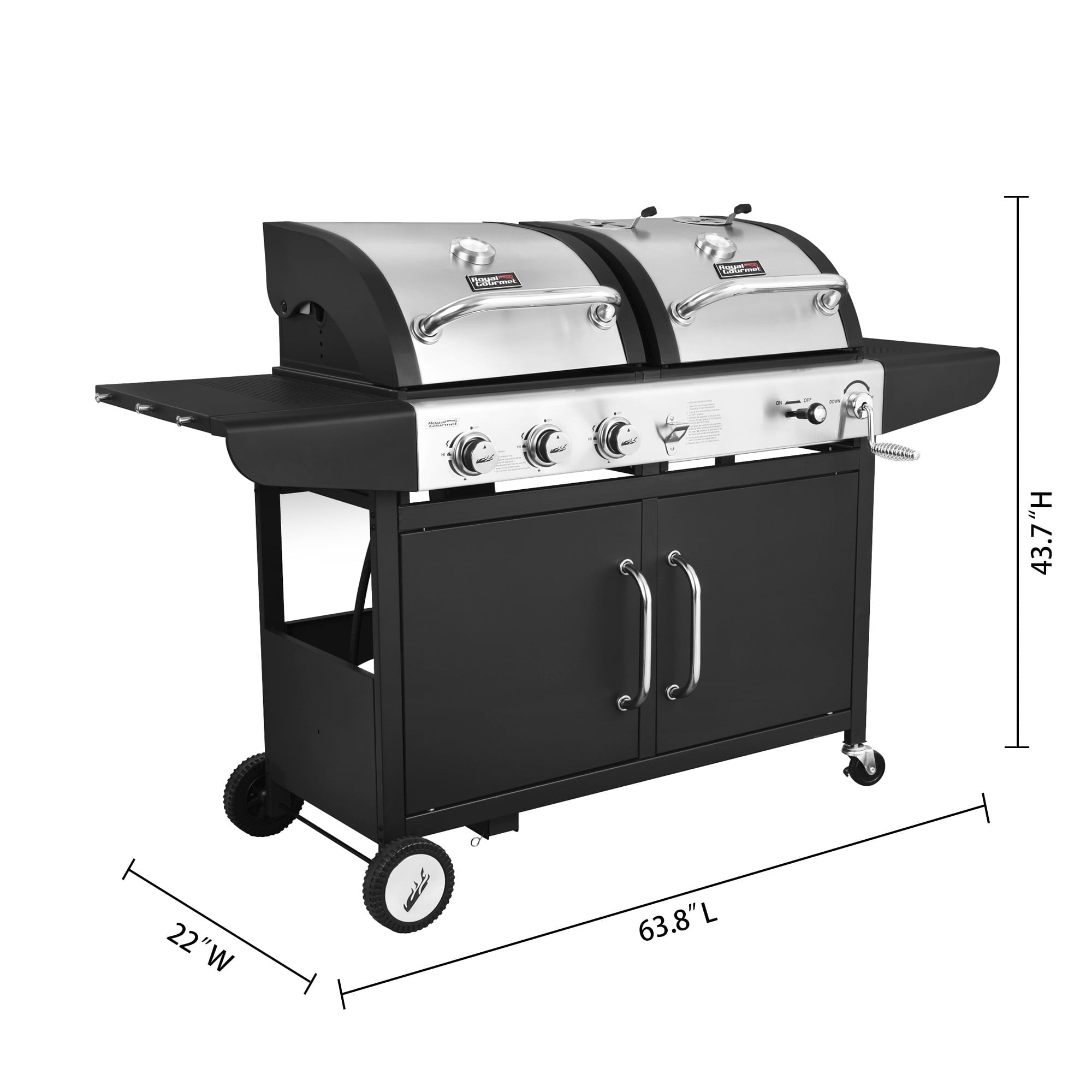 Gourmet ZH3002C 3-Burner 25,500-BTU Dual Fuel Cabinet Gas and Charcoal Grill Combo with Cover