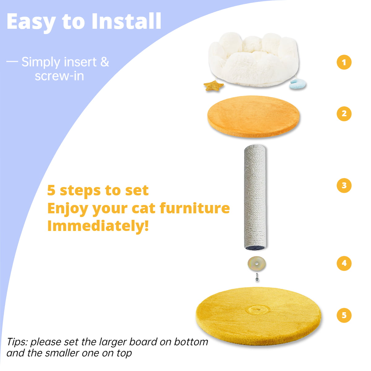 Happi N Pets Cloud Cat Scratching Post with Bed, 2 -Level Cat Tree, Nature Sisal Cat Scratcher with Soft Perch for Kitten & Adult Cats, Small Cat Tower with Toys, Stable Cat Furniture