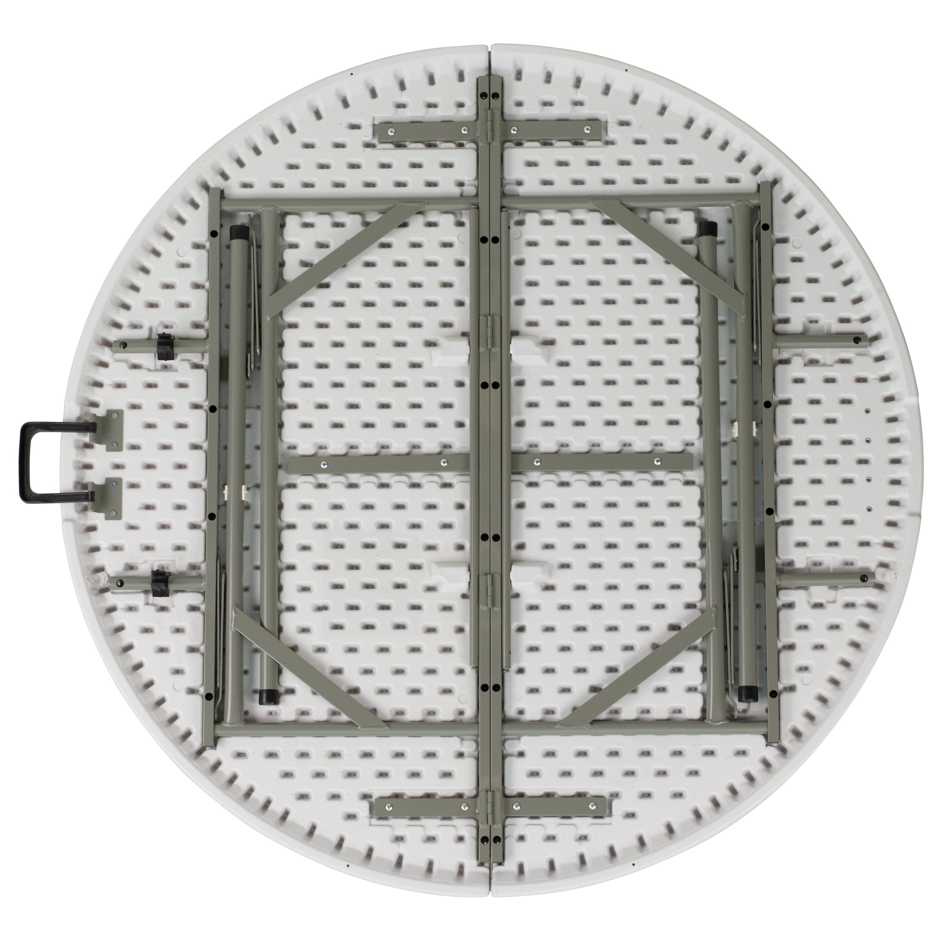 Emma + Oliver 4-Foot Round Bi-Fold Granite White Plastic Event Folding Table with Handle