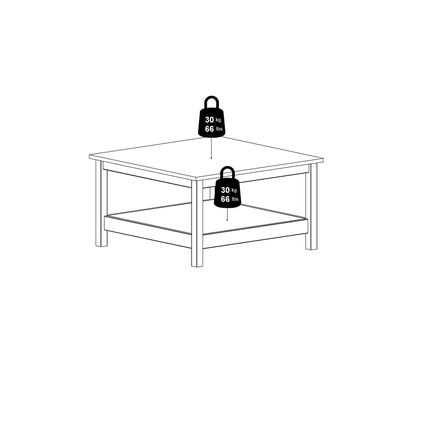 Madrid Coffee Table with an open fixed shelf, White