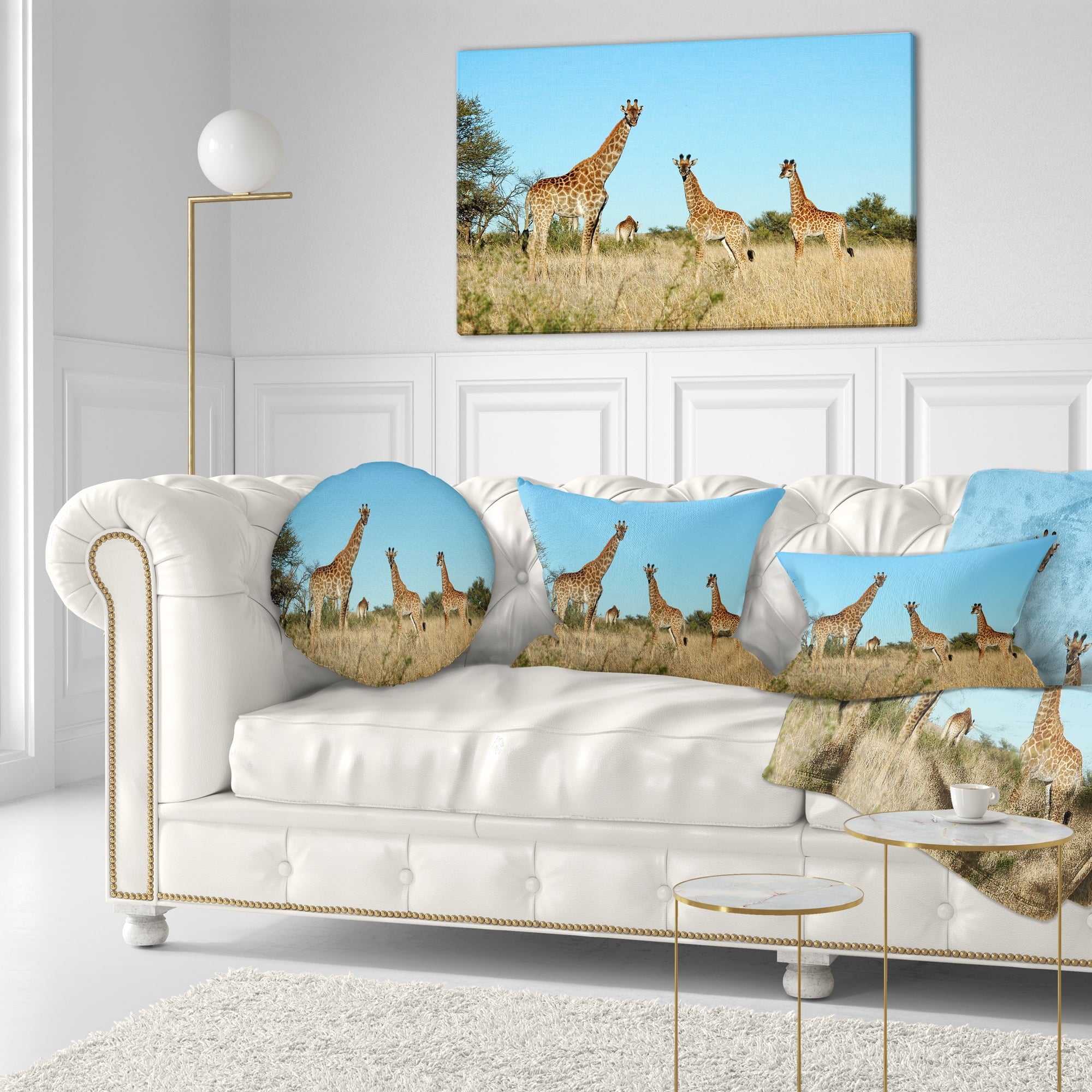 Designart Giraffe Family in Africa - African Throw Pillow - 12x20