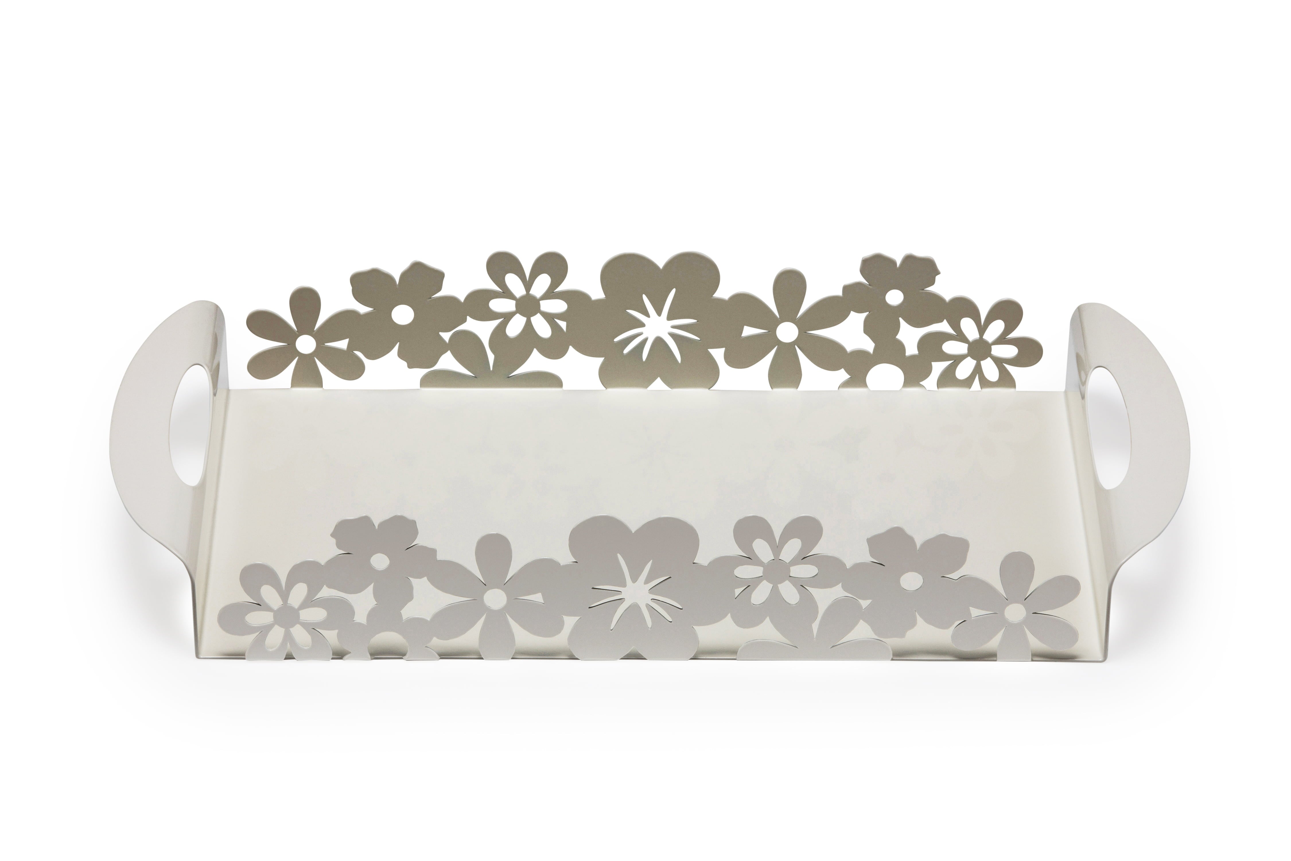 Mango Steam Metal Rectangle Organizer Tray (Flower, White)
