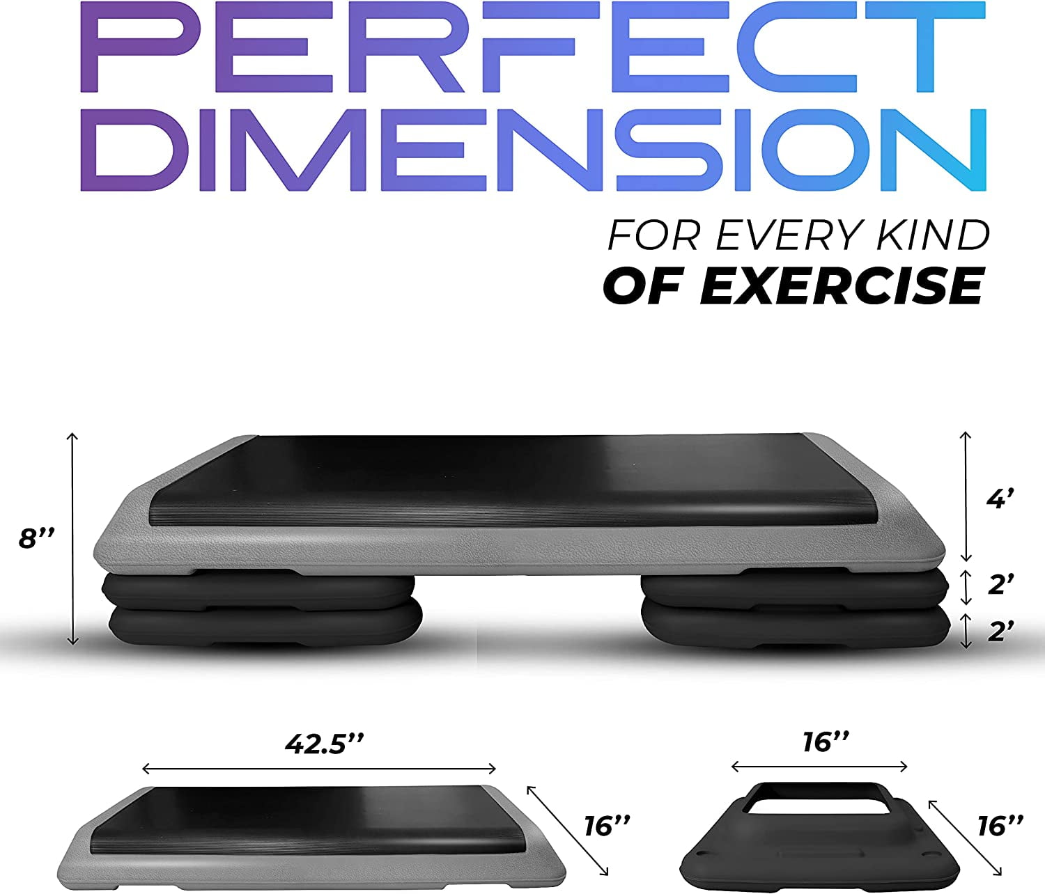 Yes4All Adjustable Aerobic Step Platform, 40 in x 16 in with 4 Risers, Black and Grey