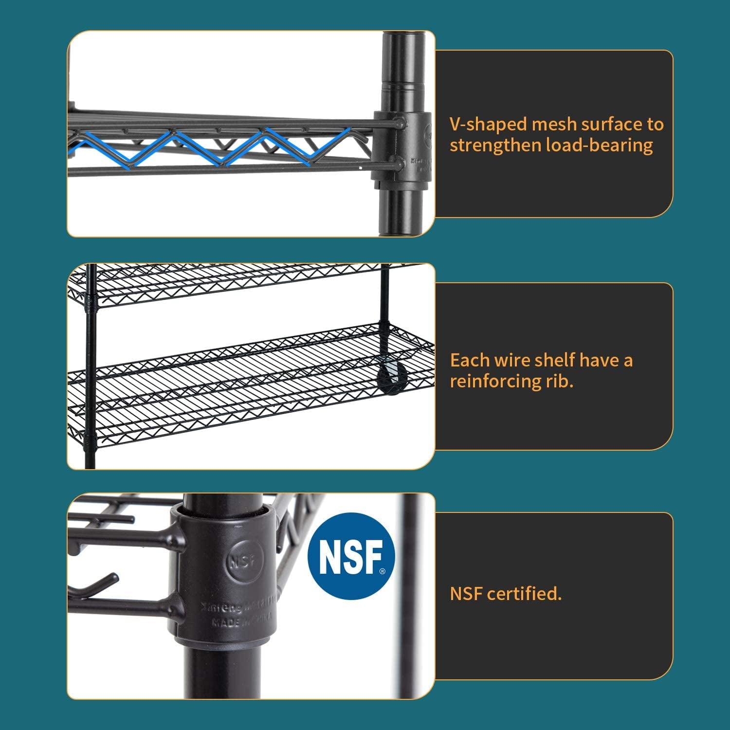 Black Commercial 6 Tier Shelf Adjustable Steel Wire Metal Shelving Rack