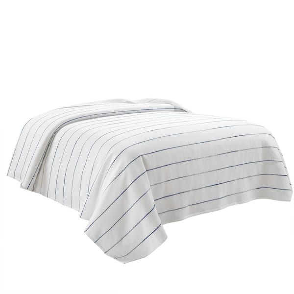 Ombre Stripe Kantha Pick Stitch Yarn Dyed Cotton Woven Quilt/Coverlet Navy Single Cotton Full/Queen