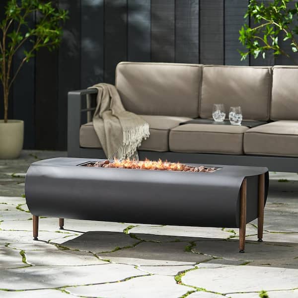 Jesse Dark Grey/Wood Grain Metal Rectangular Stone Fire Pit (No Tank Holder)