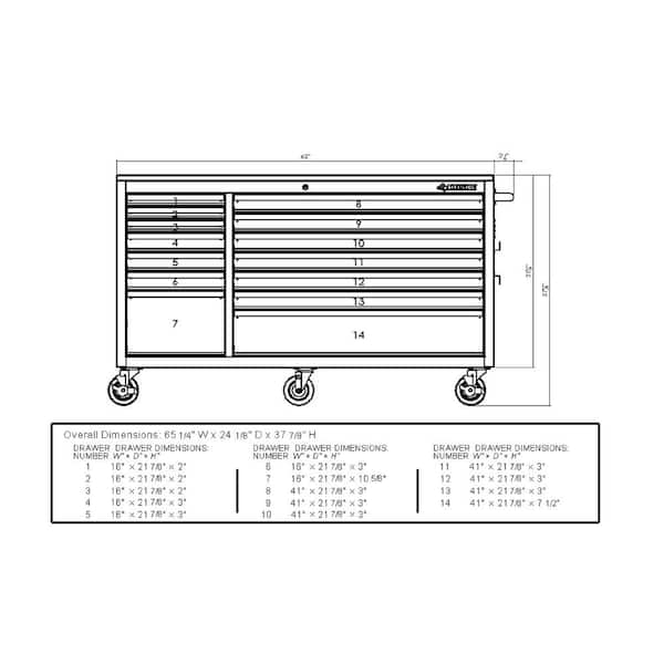 62 in. W x 24 in. D Standard Duty 14-Drawer Mobile Workbench Tool Chest with Solid Wood Top in Stainless Steel