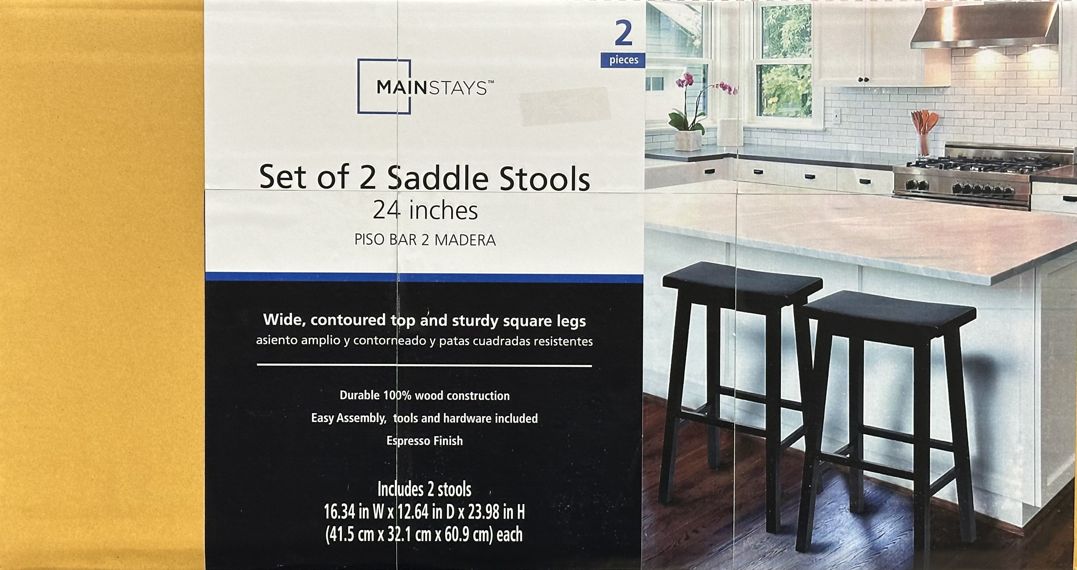 Mainstays Counter Height Backless Saddle Wood Stool Set of Two, Black