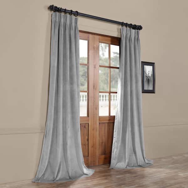 Silver Grey Velvet Pinch Pleat Blackout Curtain - 25 in. W x 96 in. L (1 Panel)