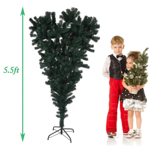 5.5FT Upside Down Artificial Christmas Tree Xmas Green Pine Festival Decoration