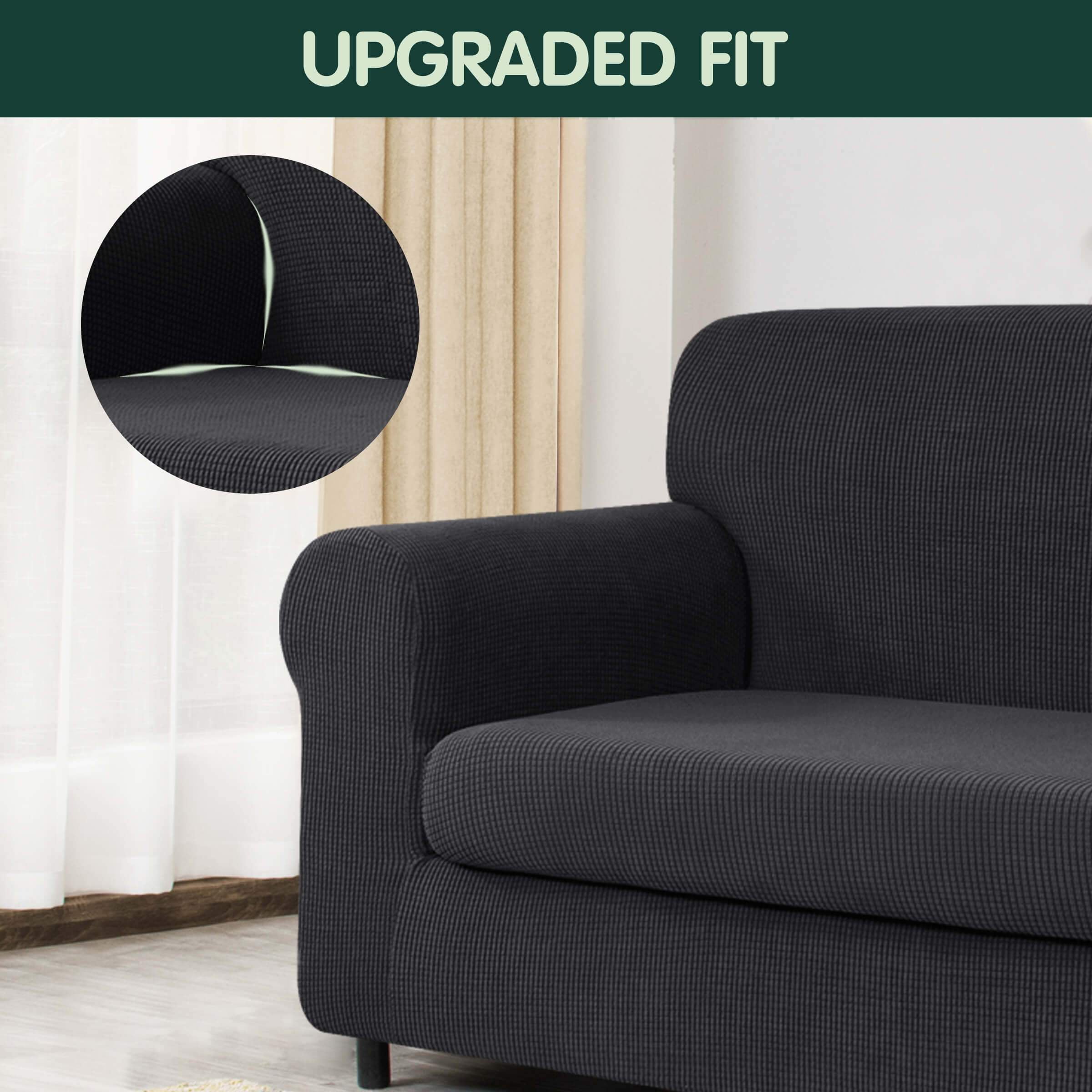 CHUN YI Stretch 2-Piece Checks Sofa Cover with Cushion Cover Slipcover, Sofa, Grey