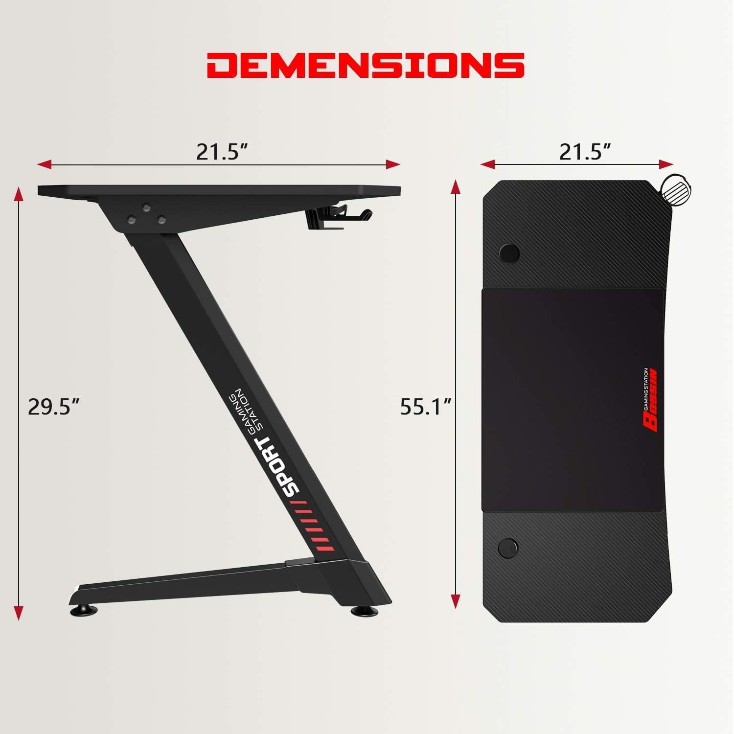 Vitesse 55 Inch Gaming Desk, Ergonomic Office PC Computer Desk with Large Mouse Pad, Z Shaped Gamer Tables Pro with USB Gaming Handle Rack, Stand Cup Holder and Headphone Hook