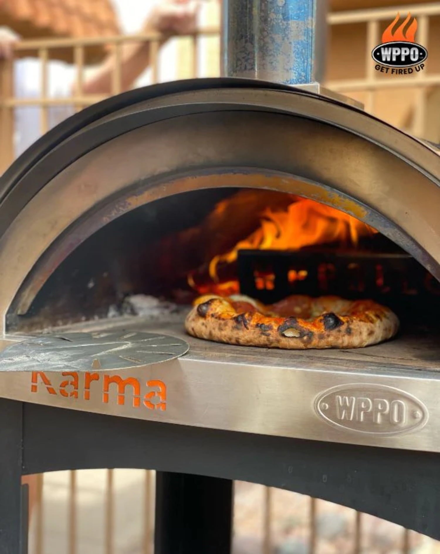 WPPO WKK-01S-WS-Red 25 in. Karma Wood Fired Oven with Stand, Wheels & Side Shelves, Red