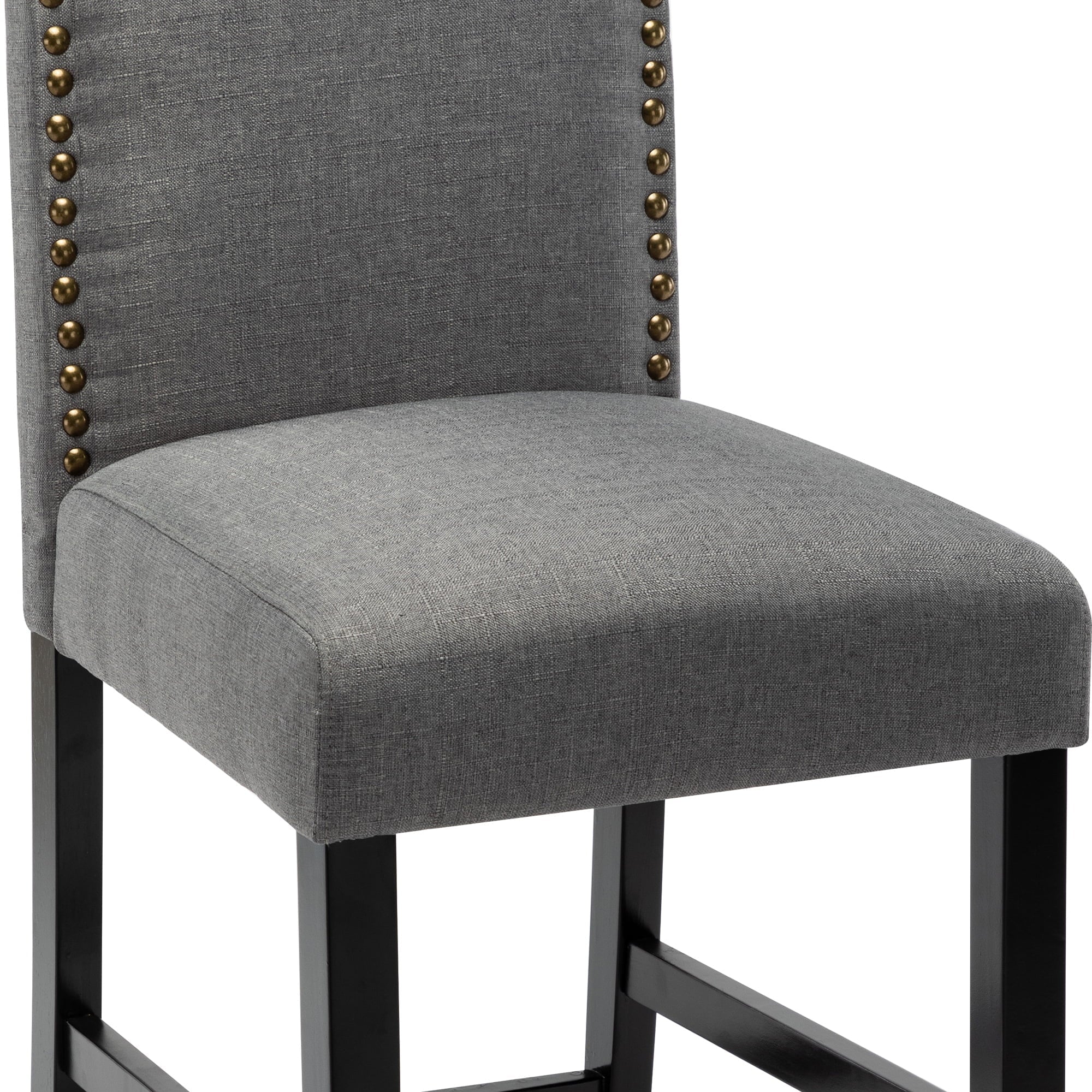 Wooden Counter Height Fabric Upholstered Bar Stool with Nail Head Trim, Gray, Set of 2