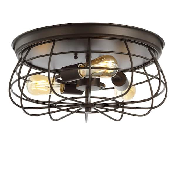 Calvia 15.7 in. 3-Light Farmhouse Metal Cage Flush Mount, Oil Rubbed Bronze
