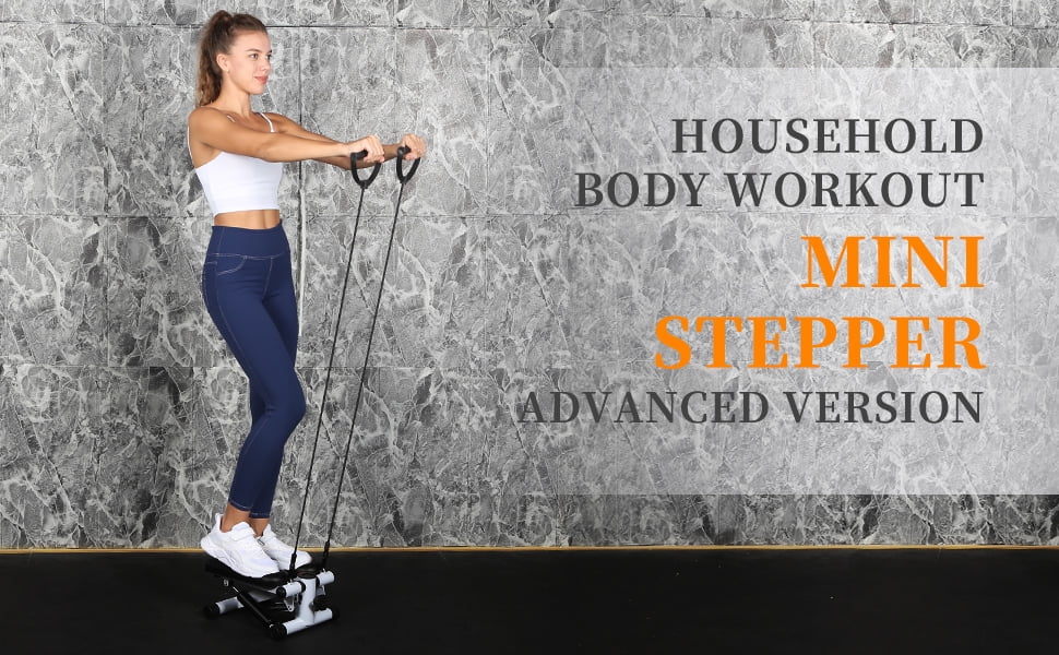 Clearance! Portable Stair Stepper with Easy to Read Display, Resistance Bands, Non-Slip Foot Petals, Adjustable Height for Mini, Mid-Size, and Large Home or Office Gym