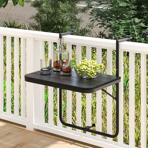 Metal Patio Hanging Table Folding Balcony Railing Table with 3-Level Height Outdoor Accent Table Suits