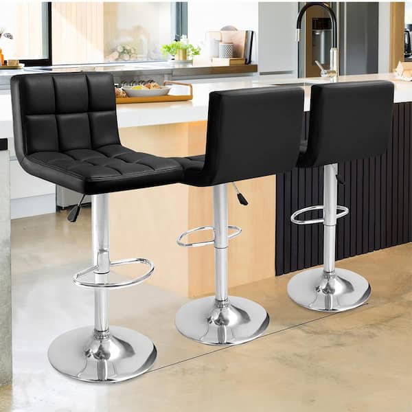 33 in. - 44 in. Height Black Low Back Metal Adjustable Bar Stool with PU Leather-Seat 360° Swivel (Set of 2)