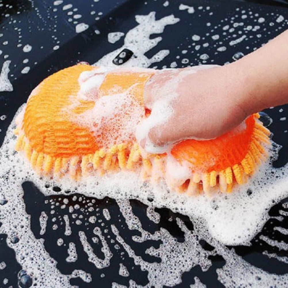 SPRING PARK Microfiber Chenille Cleaning Tool Washing Brush Soft Sponge Pad, Car Cleaning Tools Kit, Washing Brush Window Glass Cleaning Glove Tool