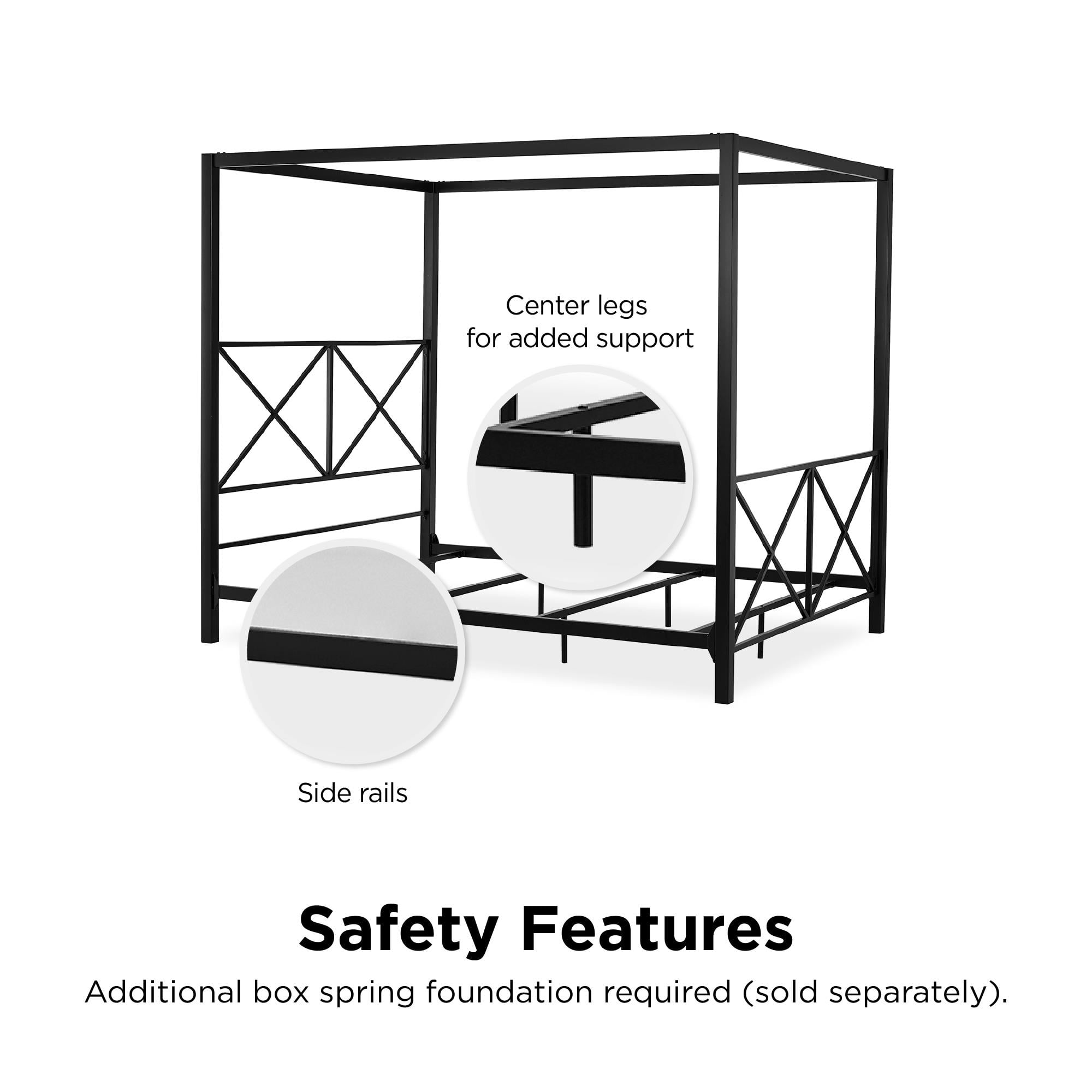 DHP Rosedale Metal Canopy Poster Bed Frame, Queen, Black