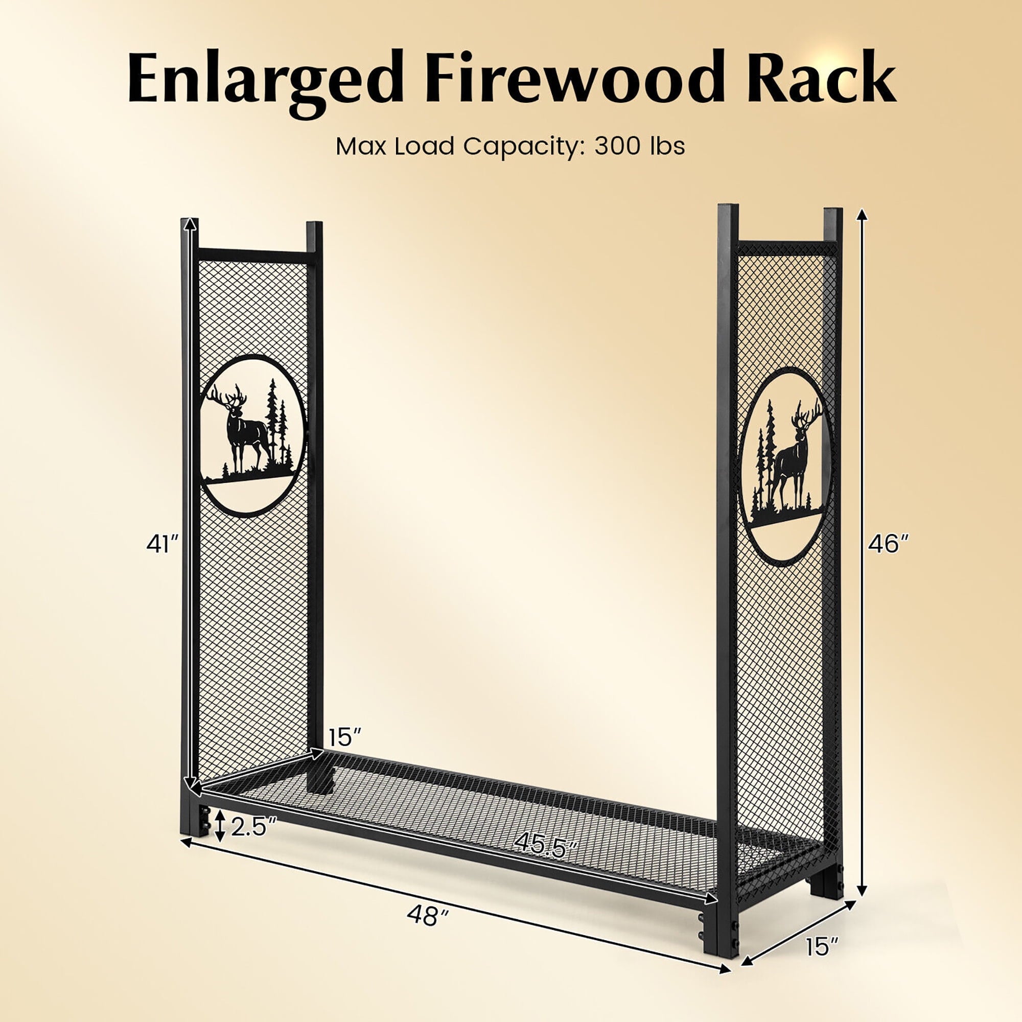 Gymax 4 FT Firewood Rack Stand Heavy-Duty Log Rack Holder with Mesh Sides Black