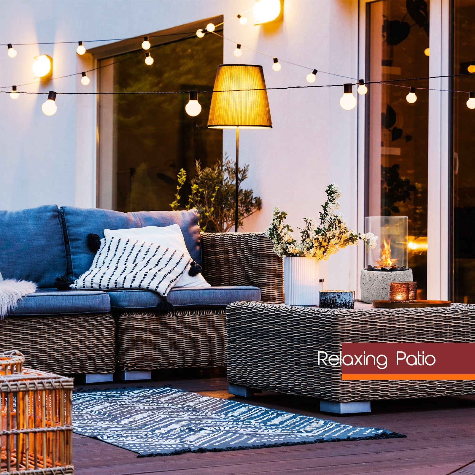 TACKLIFE Tabletop Fire Pit, Tabletop Fireplace with Glass Stone, Concrete Material and Windproof Glass Cover - FP1