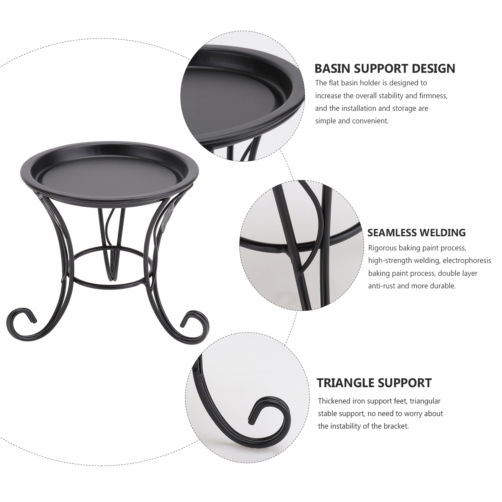 Iron Metal Mini Small Flower Plants Pot Stand for Indoor Outdoor Balcony Desk (Black)