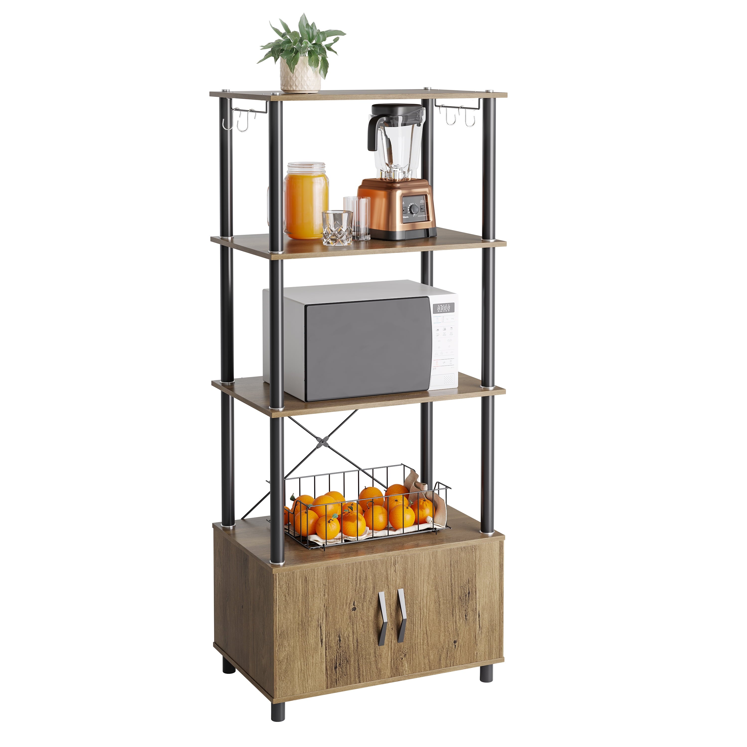 Bestier 4-Tier Bakers Rack with Wood Cabinet, Oak Beige