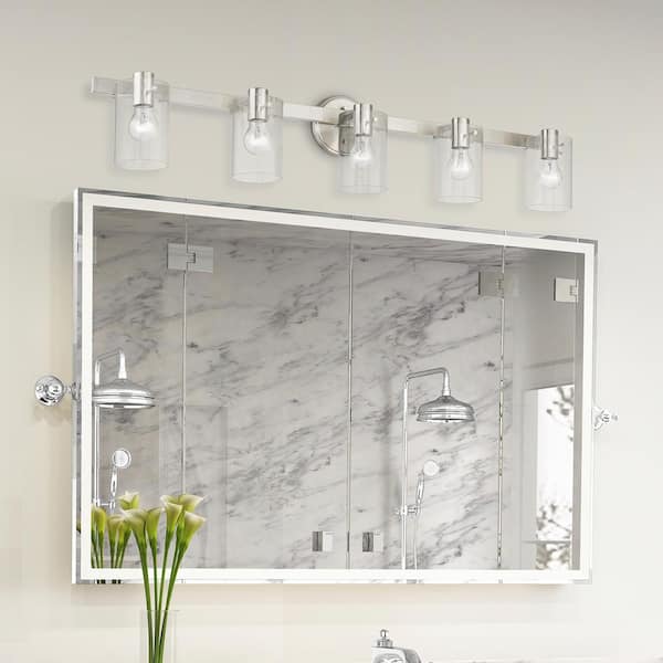 Munich 42 in. 5-Light Brushed Nickel Vanity Light with Clear Glass