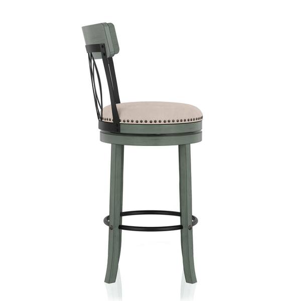 Brannigan 43.75 in. Antique Green and Beige Low Back Wood Bar Height Stool (Set of 2)