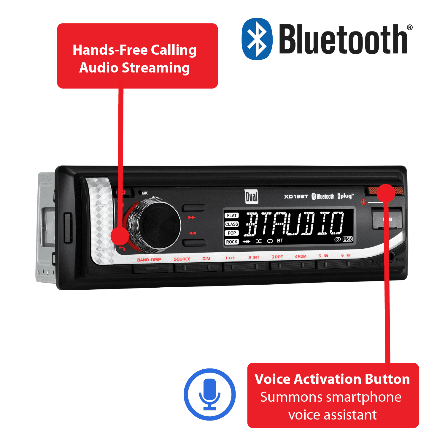Dual Electronics XD18BT Single DIN Car Stereo Head Unit with Bluetooth, USB, AM/FM/MP3