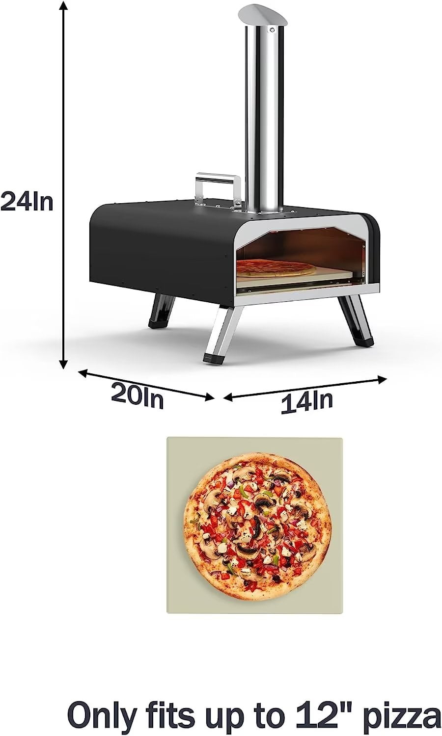 Simzone Outdoor Pizza Oven with Feeding Port, Stainless Steel Pizza Oven with Foldable Legs, Wood Fired Portable Pizza Oven for Outside Backyard Camping Party