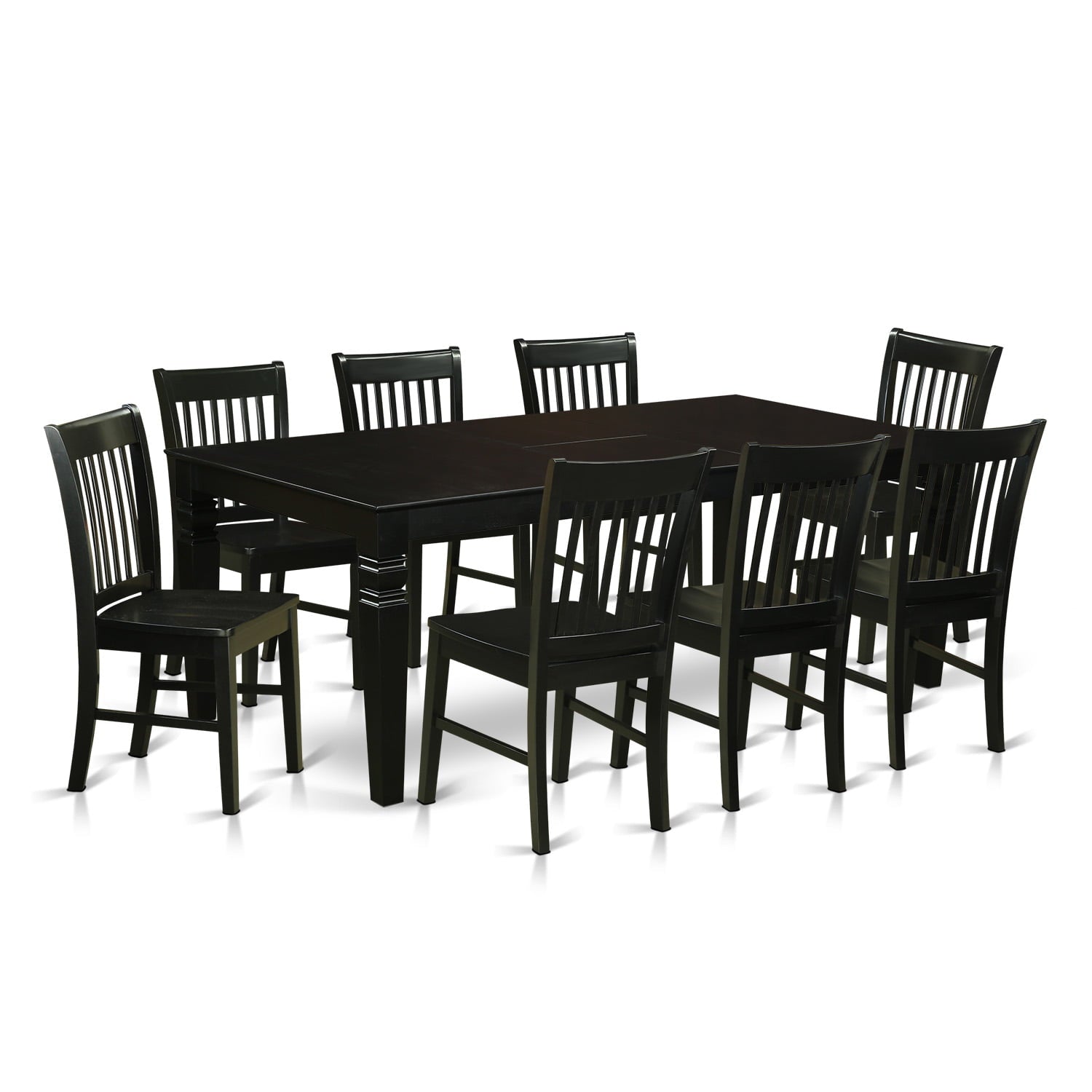 East West Furniture 9-Piece Dining Table and 8 Wood Chairs-Finish:Black,Number of Items:9,Shape:Rectangular,Style:Wood Seat