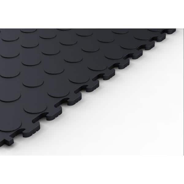 Multi-Purpose Black 18.3 in. x 18.3 in. PVC Garage Flooring Tile with Raised Coin Pattern (6-Pieces)