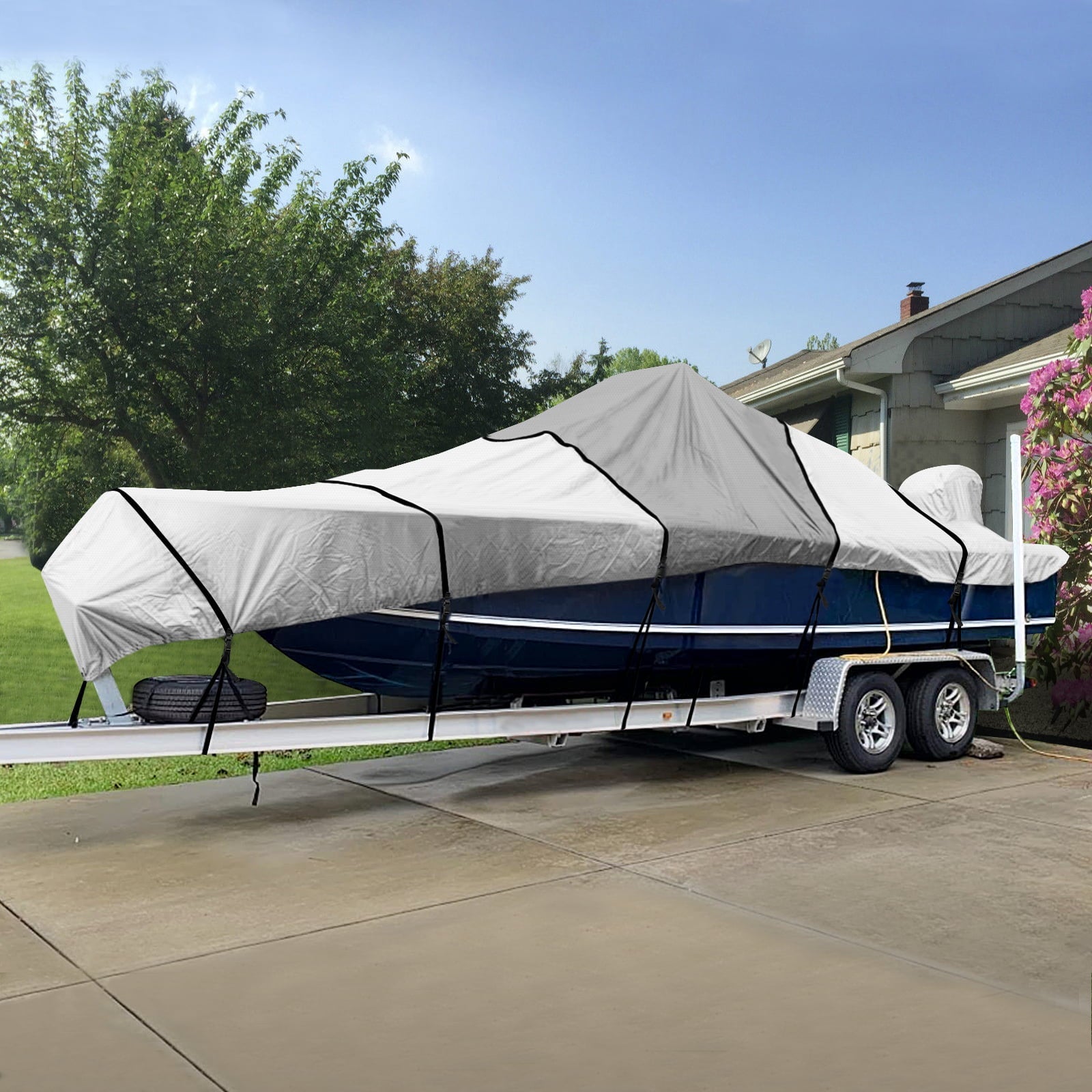 RVMasking 1200D Middle Center Console Boat Cover Waterproof Heavy Duty Boat Cover for Center Console Boat Fits 17'-19' Length, Beam Width up to 102