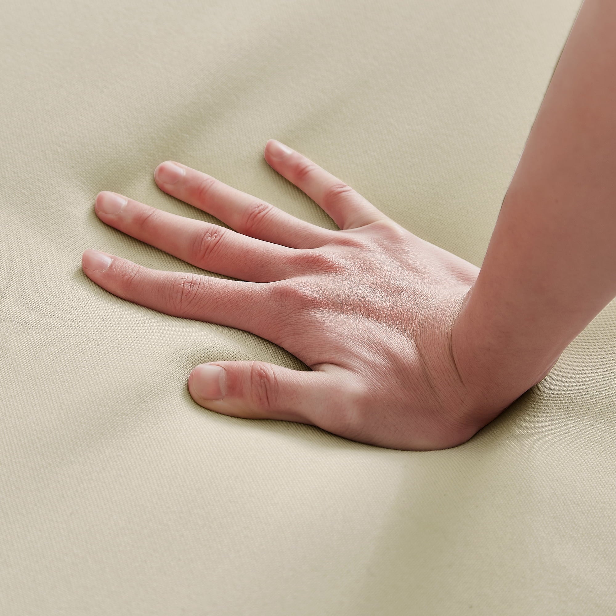 SYNGAR Futon Sofa Bed, Mid Century Fabric Futon Sofa with Wood Leds, Convertible Daybed with 3 Adjustable Positions, Couches and Sofas, Modern Stylish Sleeper Sofa for Living Room, Beige