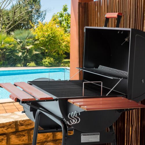 Royal Gourmet Charcoal Grill w/ Offset Smoker Wood-Painted Side & Front Table