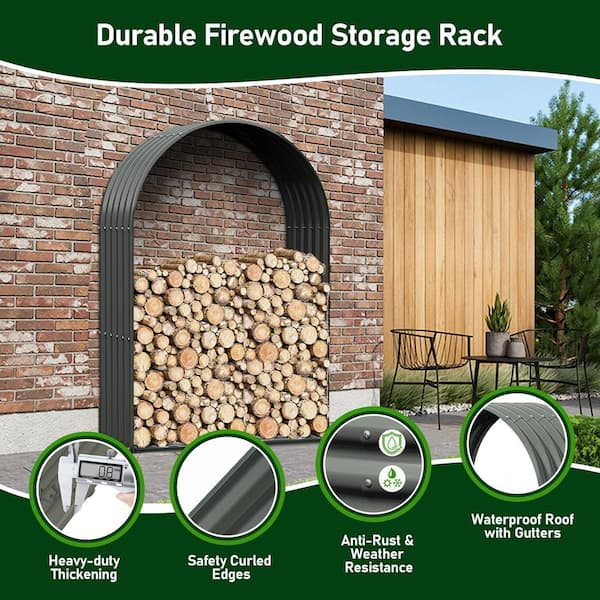 18 in. D x 36 in. W x 54 in. H Gray Heavy-Duty Firewood Rack Galvanized Steel Firewood Storage Shed
