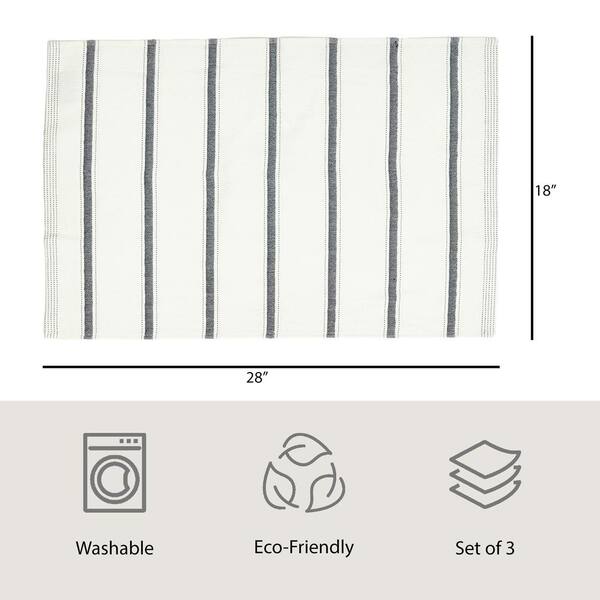 Navy Sold/Stripe Combo 100% Cotton Kitchen Towels (3 Piece Set)