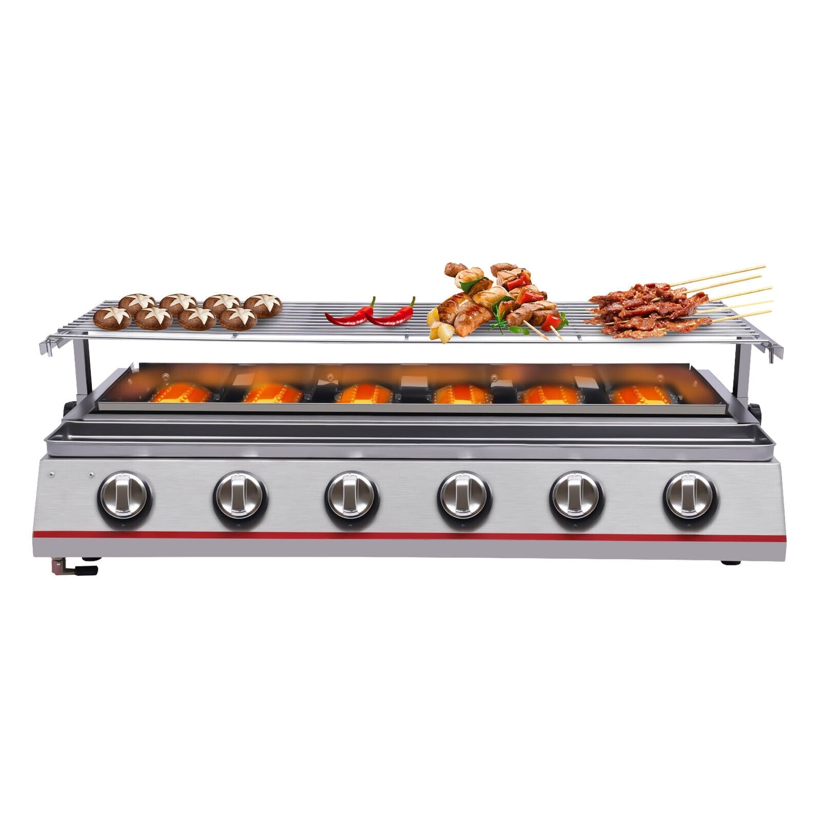 Miumaeov Gas BBQ Grill Stainless Steel Picnic Barbecue LPG Gas Grill 6 Burners