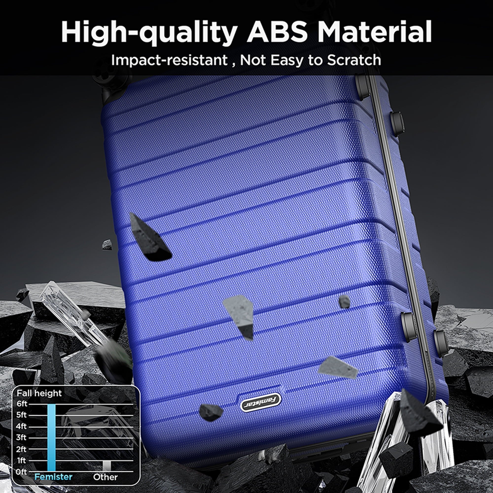 Famistar 4 Piece Luggage Sets ABS Hard Shell Hardside with TSA Lock Lightweight Durable Spinner Wheels Hardside Luggage Suitcase for Travel, 4 Piece -Set Deep Blue