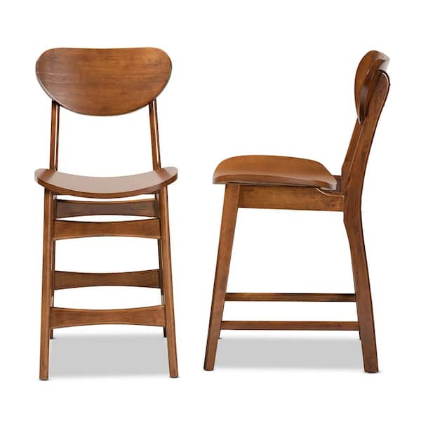 Katya 38.6 in. Walnut Brown High Back Wood Counter Height Bar Stool (Set of 2)