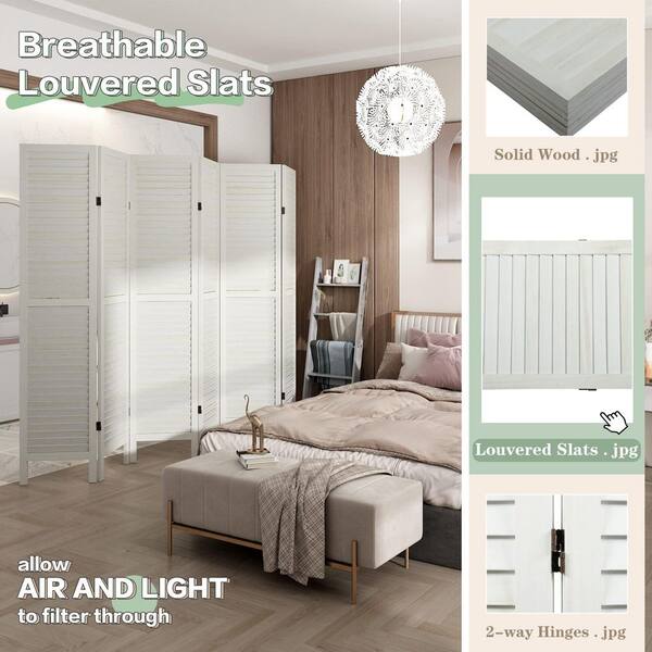 5.6 ft Tall White Wash Louver Folding 6 Panel Screen Decorative Privacy Partition Room Divider XH