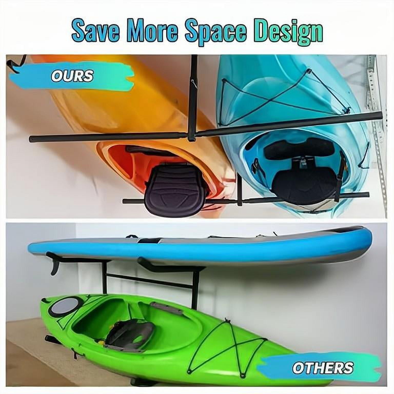 HECASA 2 Kayak Canoes Ceiling Storage Rack Adjustable SUP & Surf Hi Port Mount Overhead Garage Hanger Frame