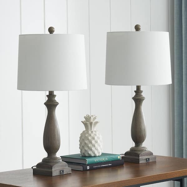 Salem 27 in. Gray Table Lamp Set With USB (2-Pack)