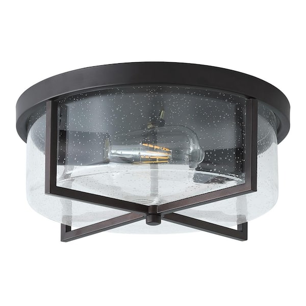 11.8 in. 2-Light Farmhouse Flush Mount Ceiling Light Fixture with Seeded Glass Shade